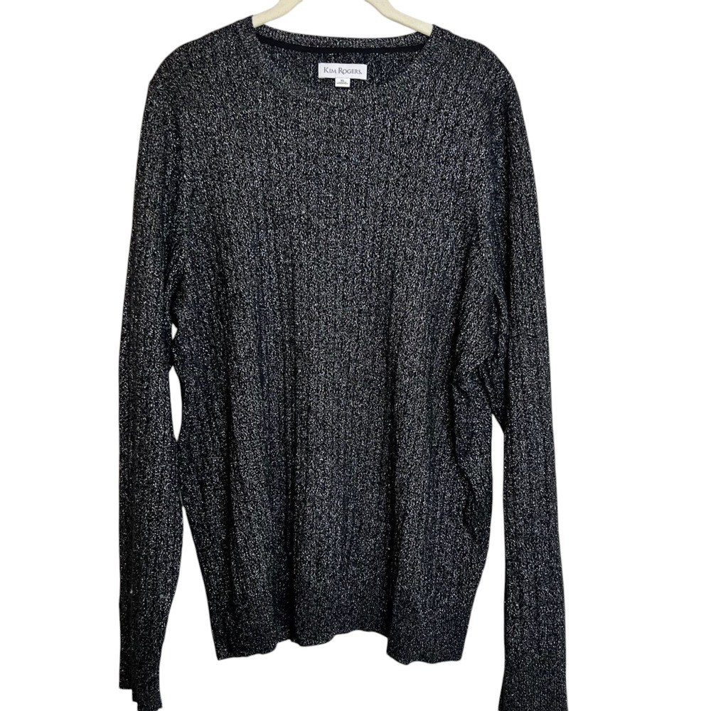 Kim Rogers Womens Cable Knit Sweater XL Black Metallic Sparkly